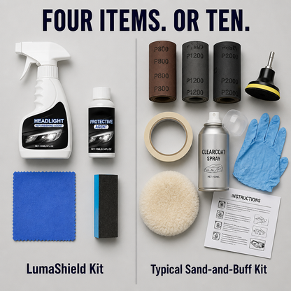 LumaShield™ — Spray to Clear Foggy Headlights in Minutes Without Sanding or Garage Trips
