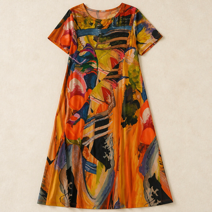 ZephyraWave™ – Breezy Bohemian Abstract Pattern Summer Dress