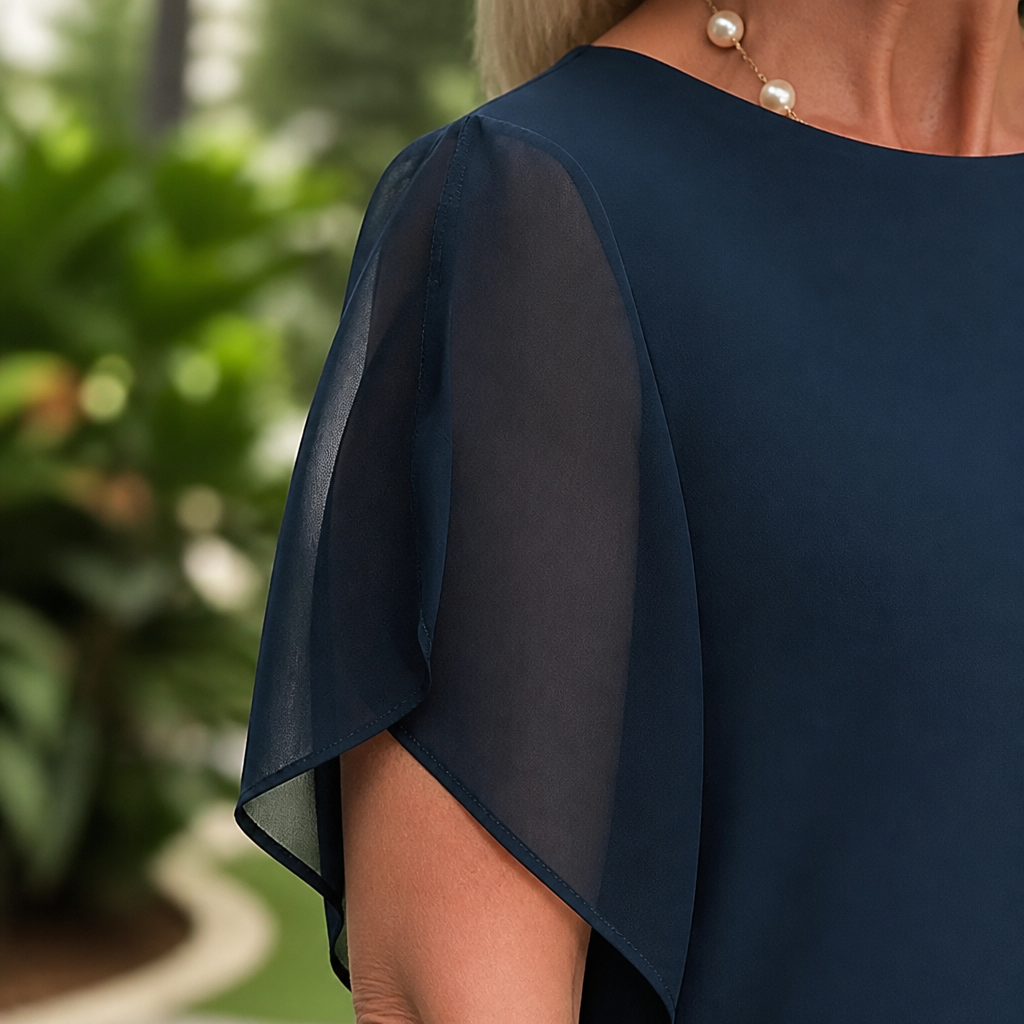 SerenLuxe™ – Stylish Chiffon Two-Piece Ensemble with Asymmetrical Layered Top