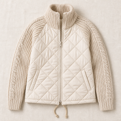 Norvelle™ – Warm Quilted Winter Coat with Cable-Knit Sleeves