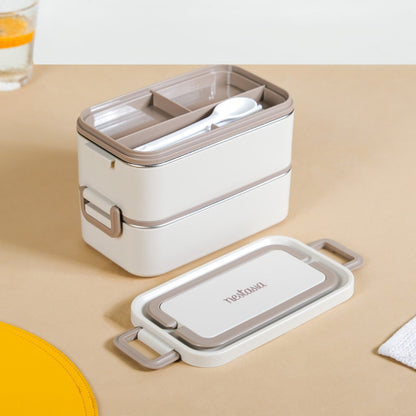 Ninja Airtight Double Decker Bento Lunch Box in Matte Beige, 2000ml Capacity