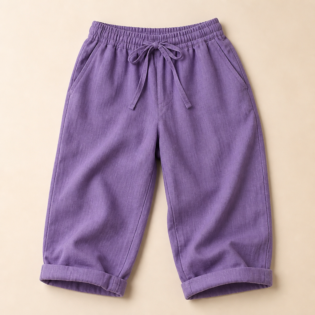 SenseLuxe™ – Lightweight Cotton-Linen Capri Pants Featuring Rolled Cuffs