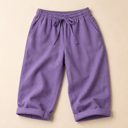 SenseLuxe™ – Lightweight Cotton-Linen Capri Pants Featuring Rolled Cuffs