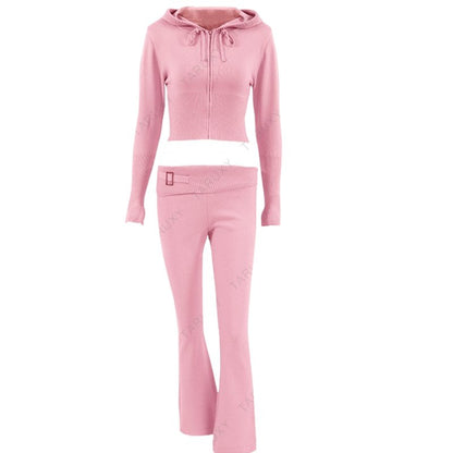 Women's stylish and sexy two-piece set with high-waisted long-sleeved trousers