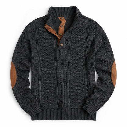 AtlasForge™ – Jacquard Textured Stand-Collar Sweater Featuring Elbow Patches