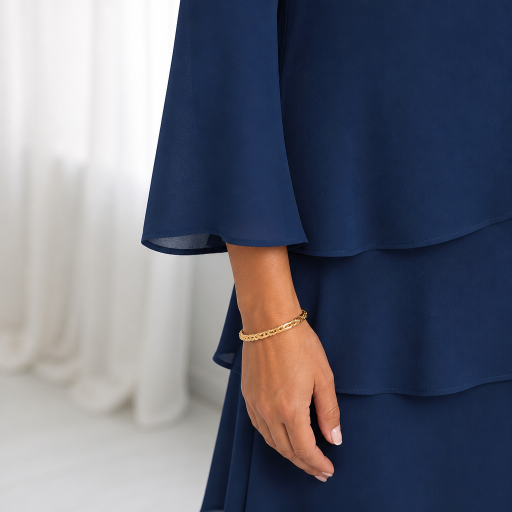 LumaBella™ – Graceful Layered Chiffon Dress with Flowing Bell Sleeves