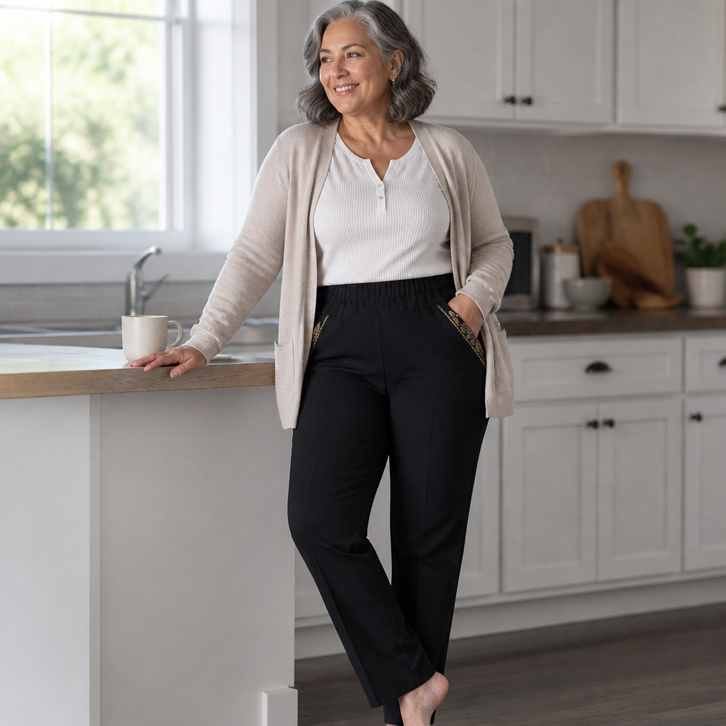 LuxeStride™ – Stretchy Pull-On Jeans with Embroidered Pocket Detail