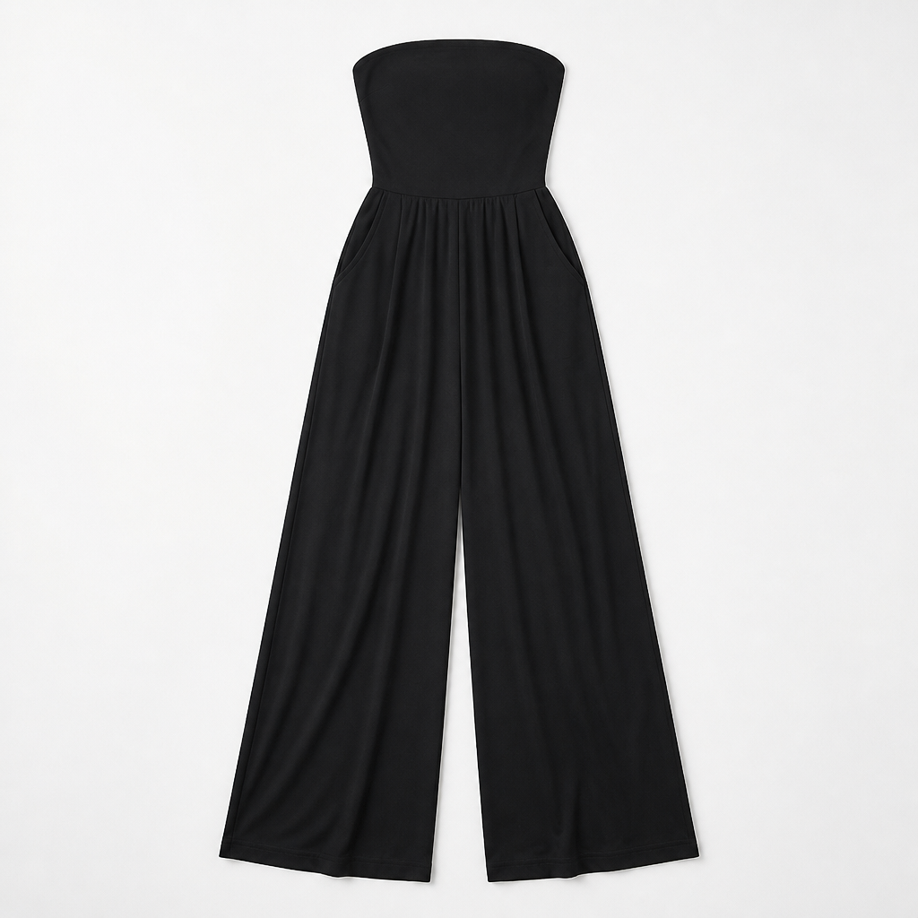 Solenne™ – Stylish Strapless Wide-Leg Jumpsuit with Smocked Back