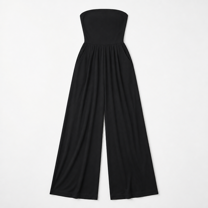 Solenne™ – Stylish Strapless Wide-Leg Jumpsuit with Smocked Back