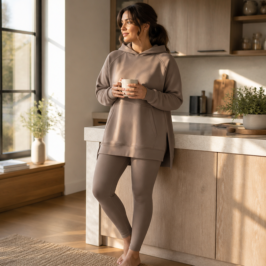 GlowFlex™ – Comfy Hooded Tunic & High-Rise Leggings Set