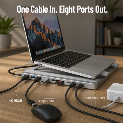 PowerPort Pro™ — Elevate Your Laptop, Charge 8 Devices, Fold Flat for Your Bag