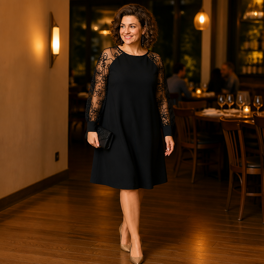 LioraMuse™ – Graceful Floral Lace Sleeve A-Line Dress