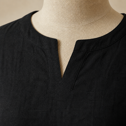LumoraEase™ – Soft Cotton-Linen V-Neck Two-Piece Ensemble