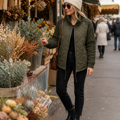 Norvelle™ – Warm Quilted Winter Coat with Cable-Knit Sleeves