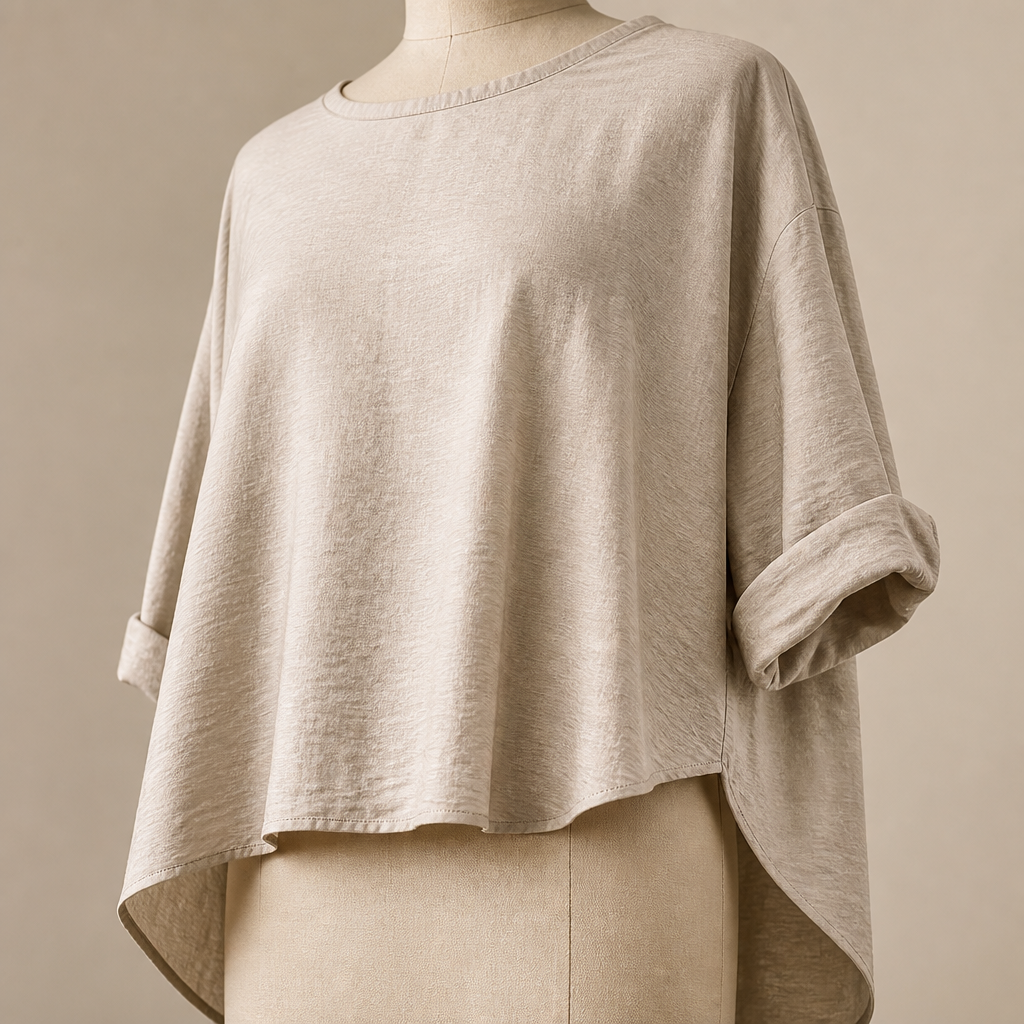 TrueStyle™ – Laid-Back Two-Piece Outfit with Asymmetric Hem & Wide-Leg Trousers