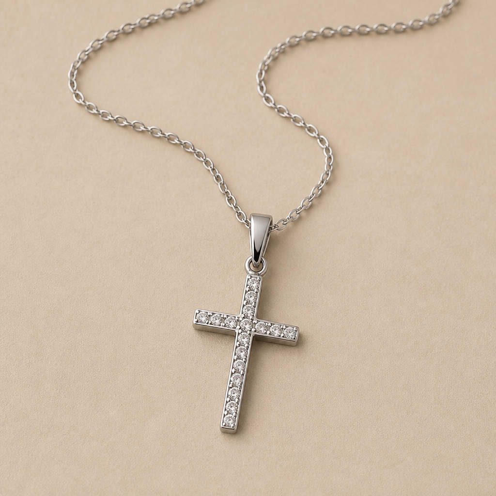 LustreRise™ – Shimmering Pavé Zircon Cross Pendant Necklace