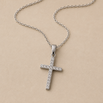 LustreRise™ – Shimmering Pavé Zircon Cross Pendant Necklace