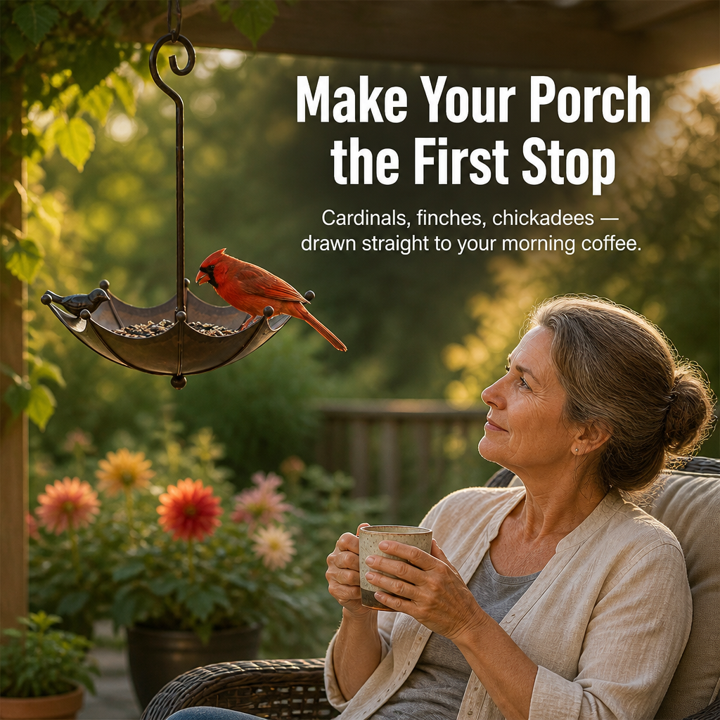 Aviara™ Hanging Umbrella Feeder & Bath — Transform Your Porch into a Lively Bird Paradise You Can’t Stop Watching