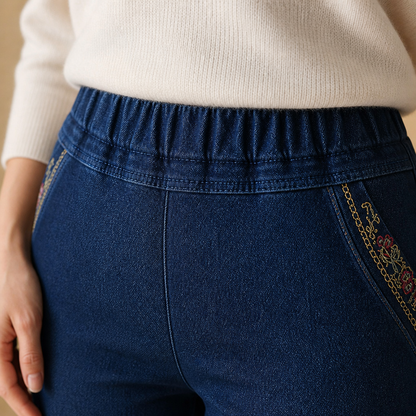 SculptEase™ – Stretch Pull-On Straight Leg Jeans with Embroidered Pockets