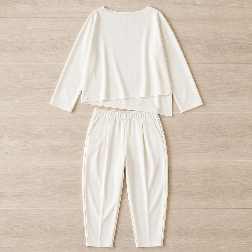 Mirelle™ – Casual Boat-Neck Two-Piece Outfit with Slim Pleated Tapered Pants