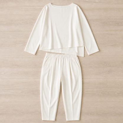 Mirelle™ – Casual Boat-Neck Two-Piece Outfit with Slim Pleated Tapered Pants