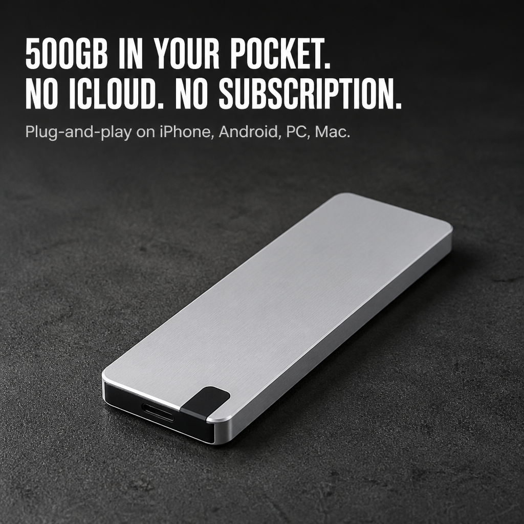 FlashVault™ — Banish "Storage Almost Full" Alerts Forever | Plug-and-Play 500GB