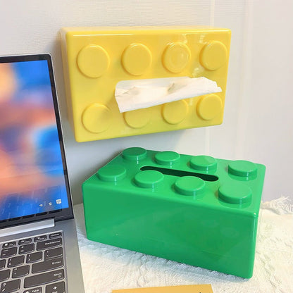 Innovative Wall-Mounted Tissue Box Holder Featuring Building Blocks