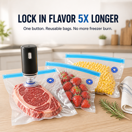 FreshSeal Pro™ — Preserve Meat And Berries Fresh 5x Longer With One-Button Vacuum Bags