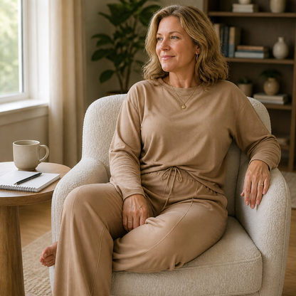 ElysianEase™ – Comfortable Long Sleeve Shirt & Wide-Leg Trousers Set