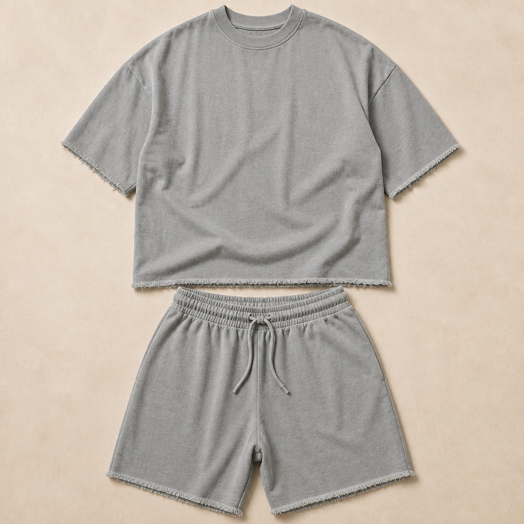 ArdentFlex™ – Comfortable Loose-Fit Raw-Edge Tee & Shorts Set