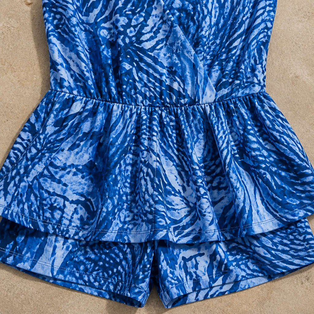 SolaraMist™ – Breezy V-Neck Swim Romper Featuring Watercolor Design