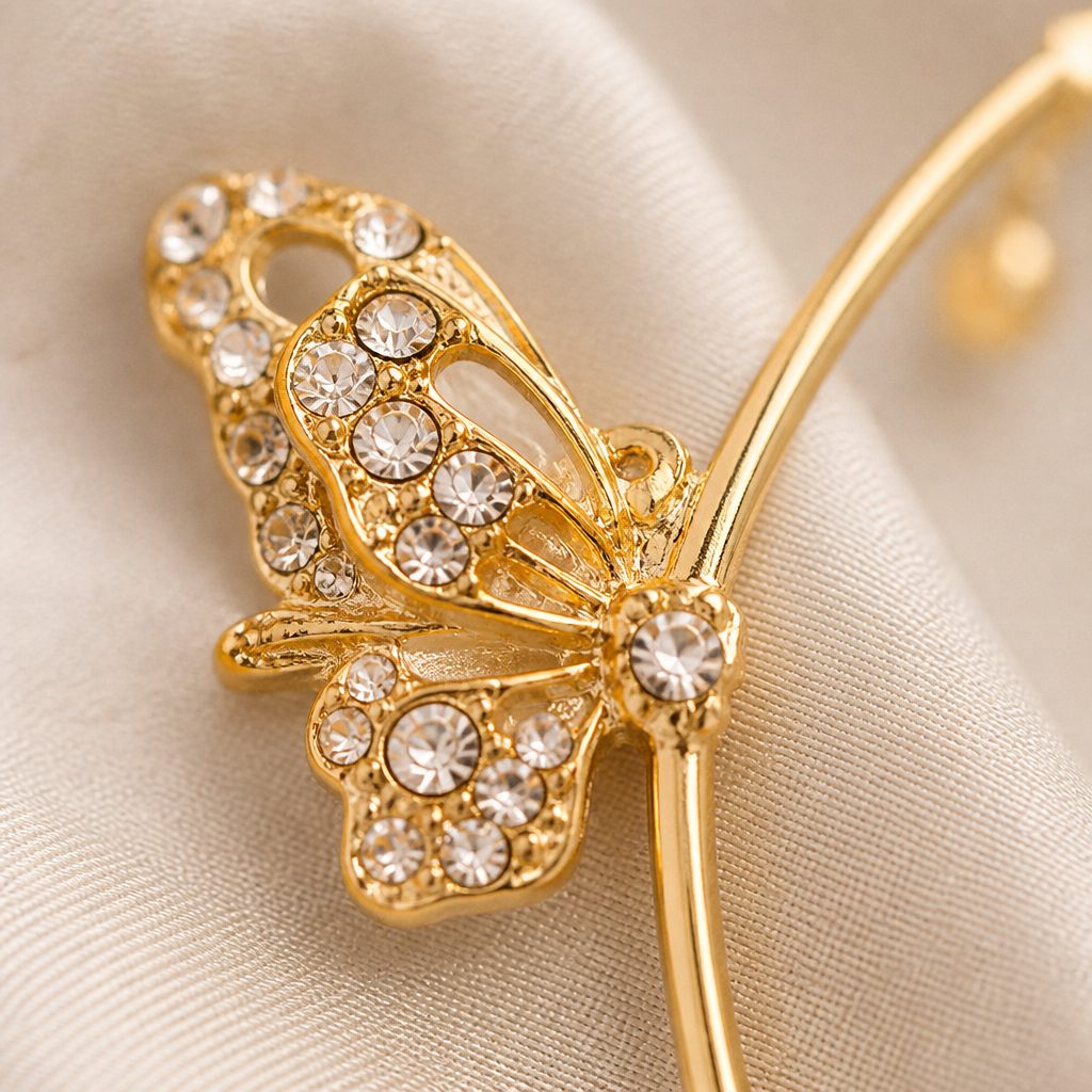 Luméline™ – Glittering Butterfly Ear Cuffs with Crystal Tassel Chains