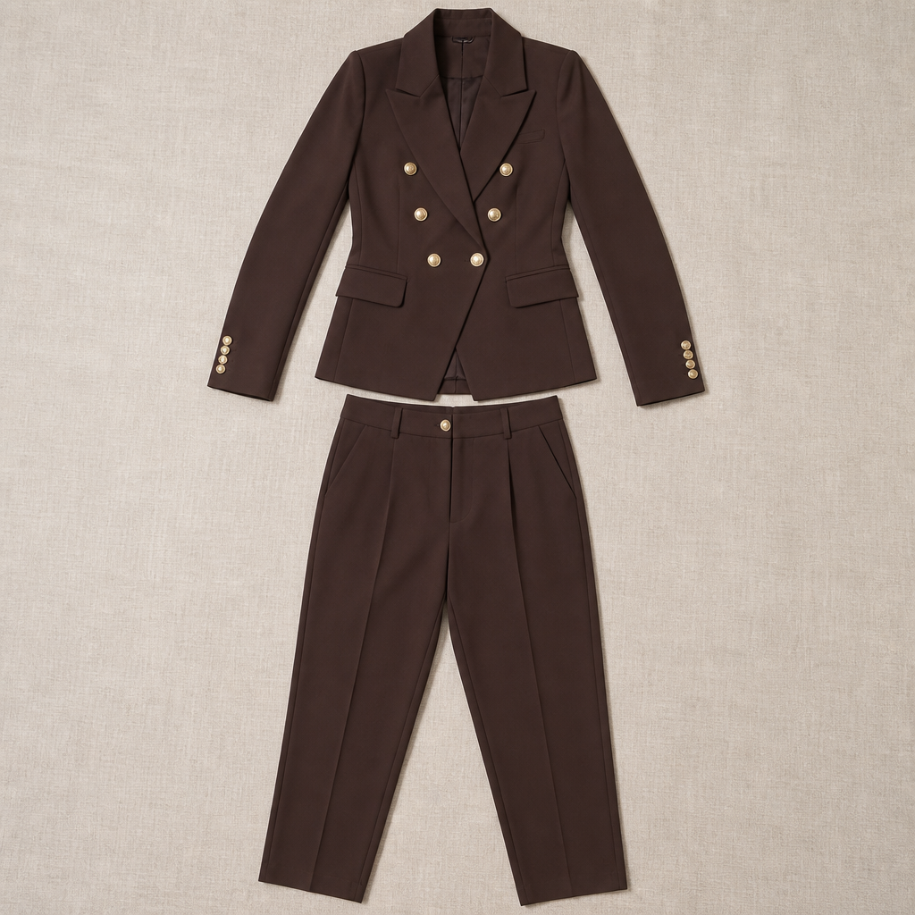 VeroLuxe™ – Custom Double-Breasted Blazer Ensemble with Gold Buttons