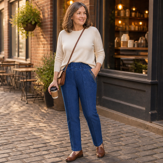 LuxeStride™ – Stretchy Pull-On Jeans with Embroidered Pocket Detail