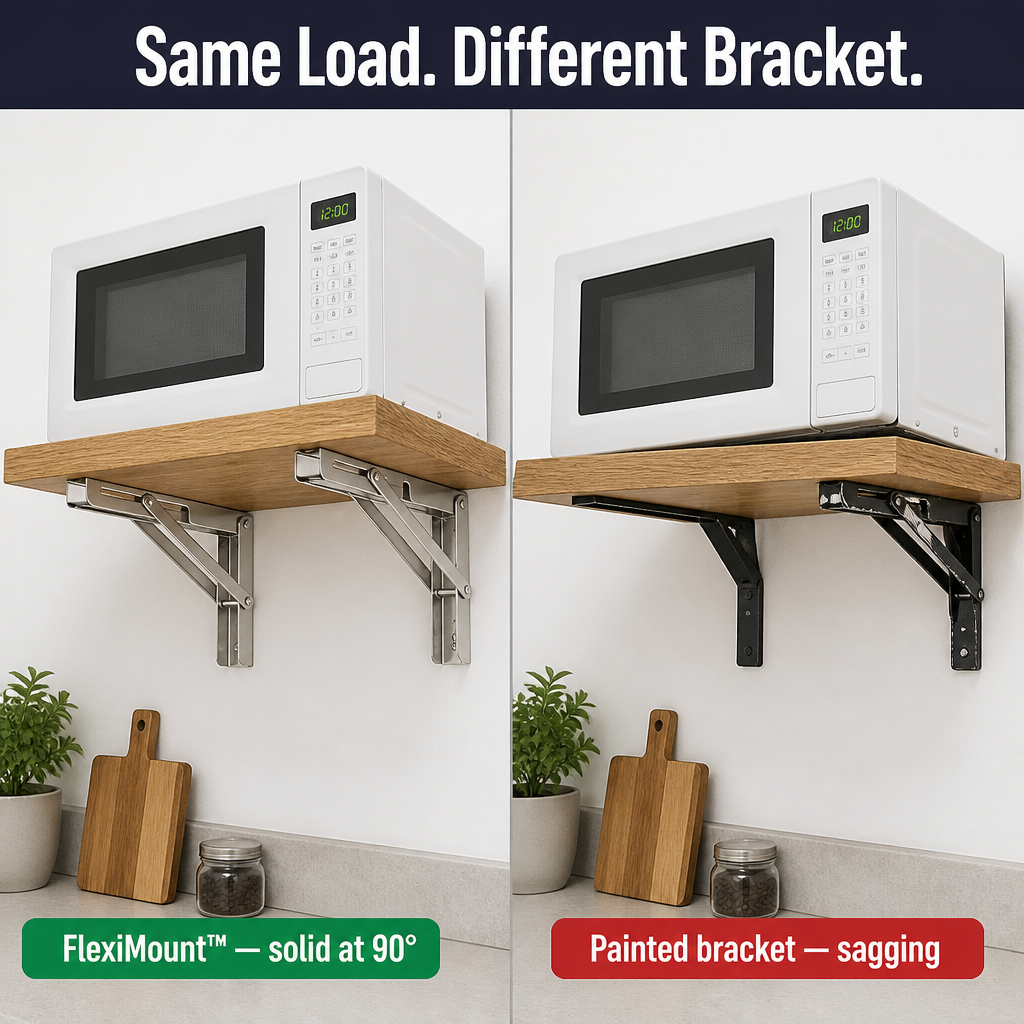 FlexiMount™ — Install Drop-Down Shelves Supporting 550 lbs That Fold Flat in Moments