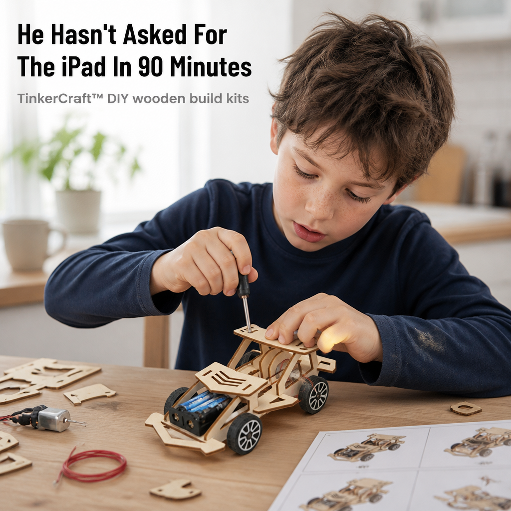TinkerCraft™ — Construct Genuine Working Wooden Machines That Draw Kids Away from Screens
