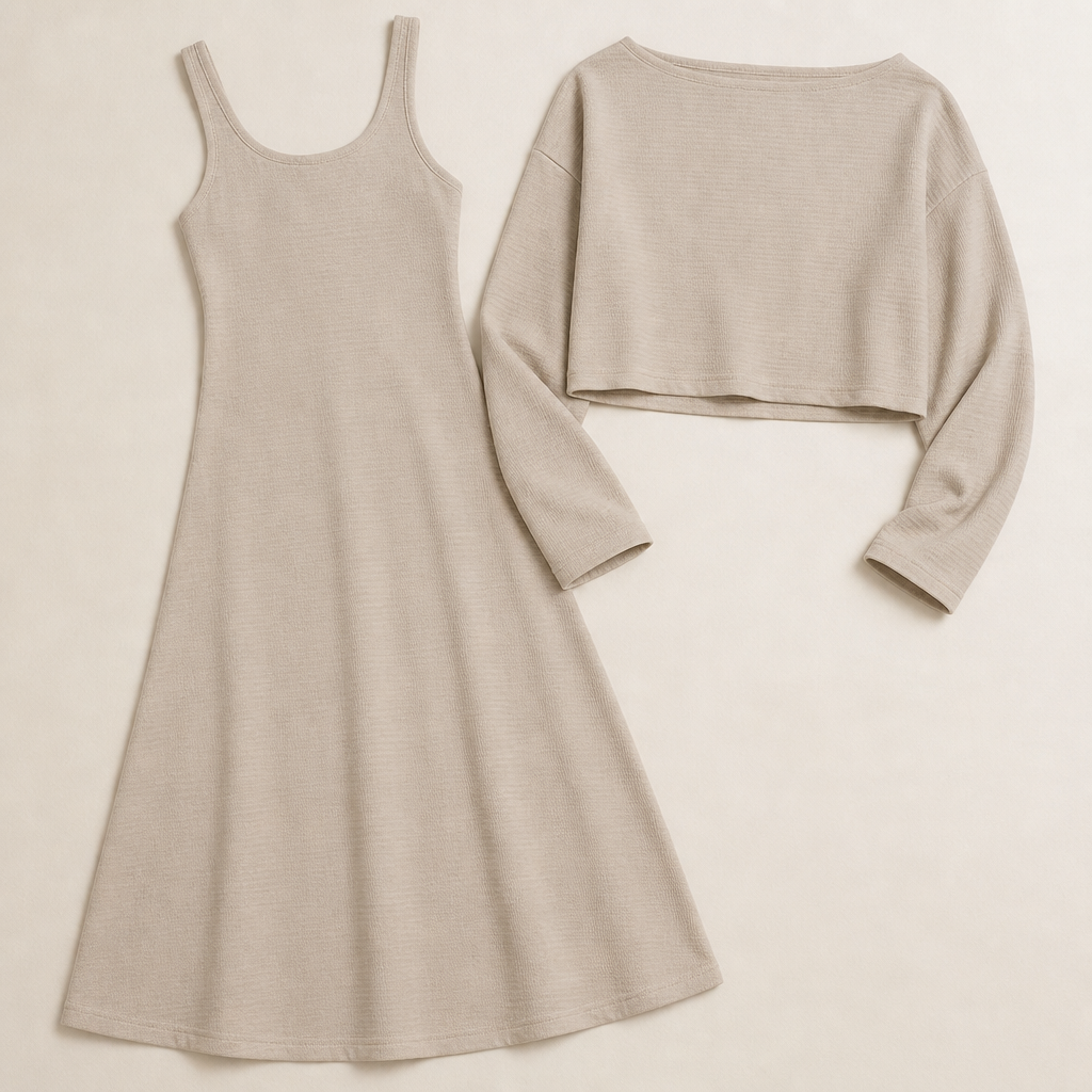 VeloraMist™ – Soft Knit Two-Piece Ensemble with Layered Cropped Top
