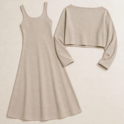 VeloraMist™ – Soft Knit Two-Piece Ensemble with Layered Cropped Top
