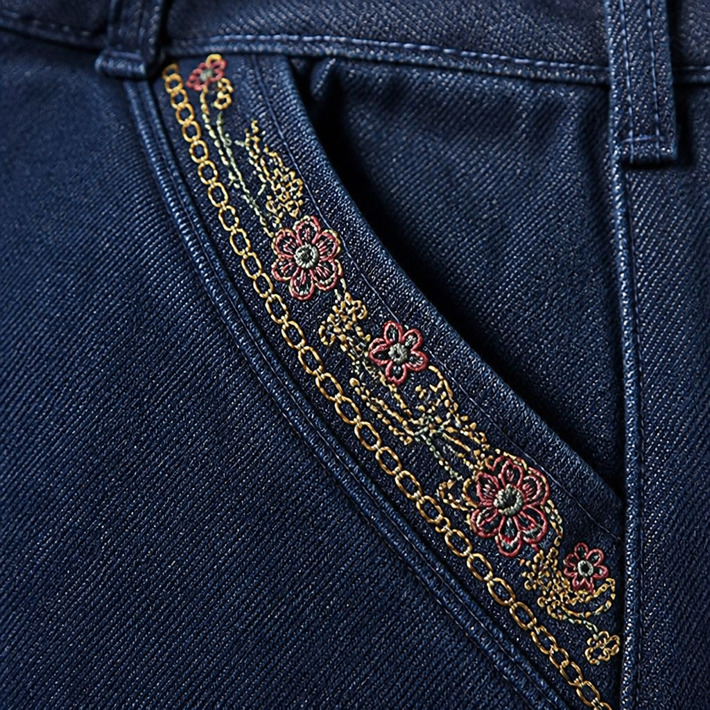 SculptEase™ – Stretch Pull-On Straight Leg Jeans with Embroidered Pockets