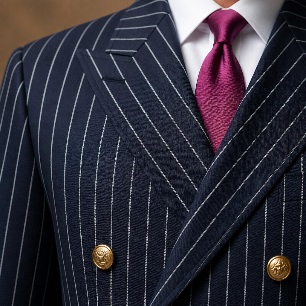 Voltura™ – Double-Breasted Pinstripe Suit with Peaked Lapels
