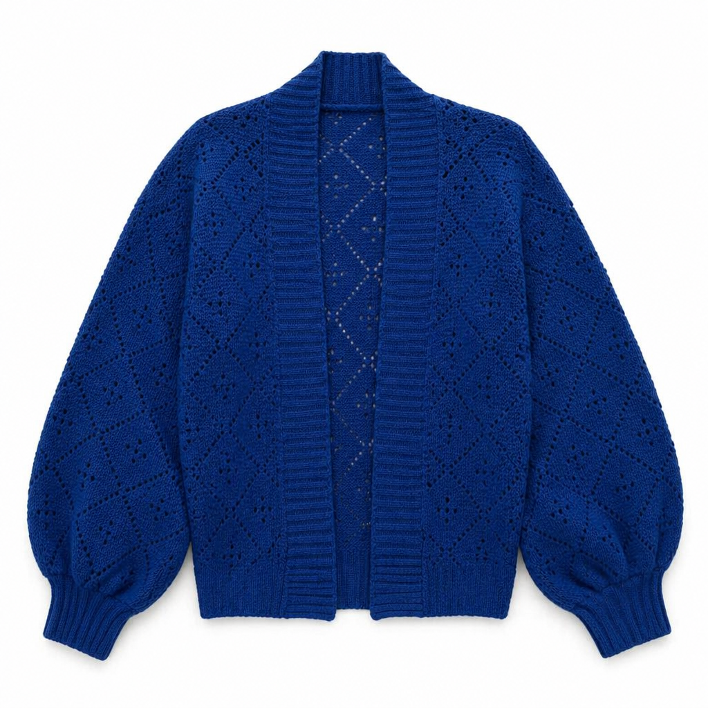 AerieLuxe™ – Hollow Knit Shawl Cardigan with Open Front and Lantern Sleeves