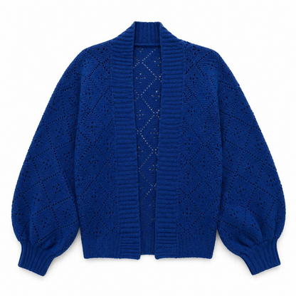 AerieLuxe™ – Hollow Knit Shawl Cardigan with Open Front and Lantern Sleeves