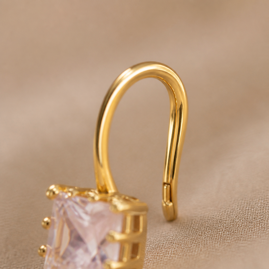 LumaLuxe™ – Delicate Square-Cut Crystal Dangle Earrings in Gold