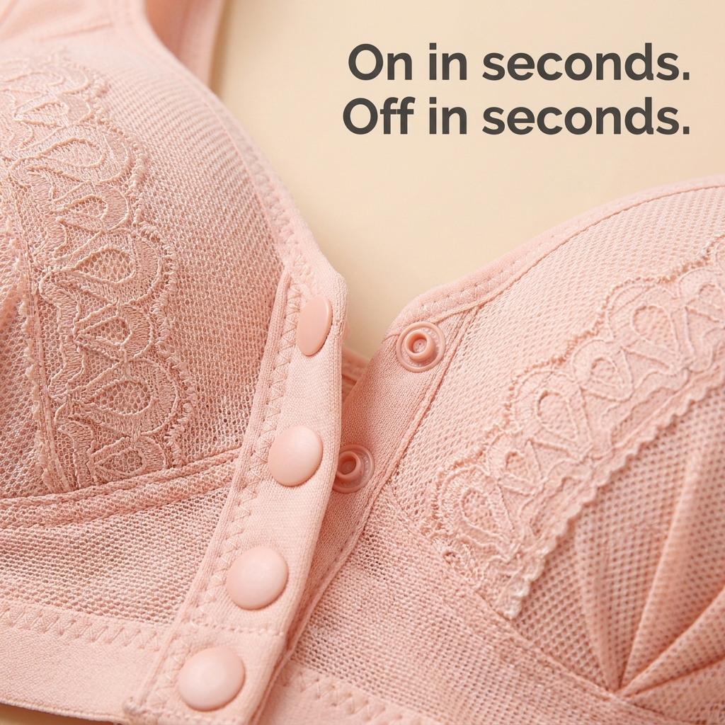 Sculptique™ – Wireless Lift Bra with Front Snap and Lace Accents
