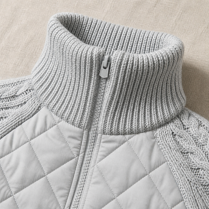 Norvelle™ – Warm Quilted Winter Coat with Cable-Knit Sleeves