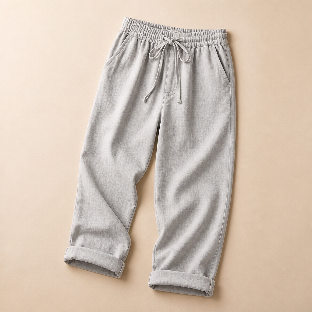 SenseLuxe™ – Lightweight Cotton-Linen Capri Pants Featuring Rolled Cuffs