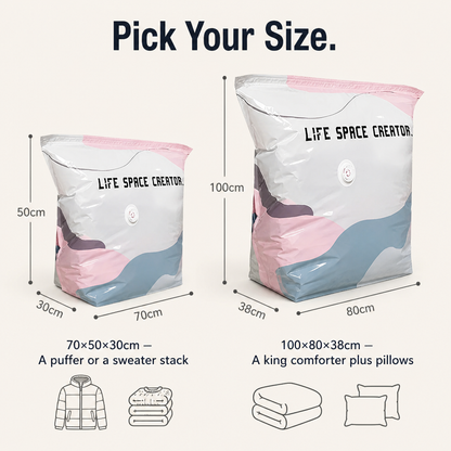 SwiftSpace™ — Squash Comforters, Coats & Bedding to One-Fifth Their Size, No Pump Needed