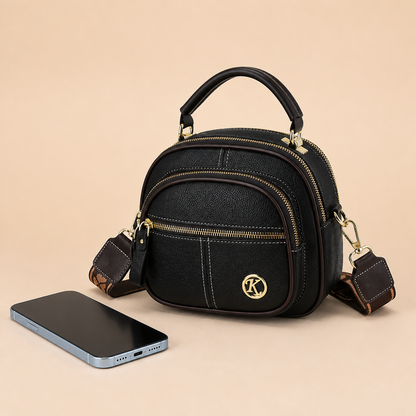 VieraBelle™ – Compact Structured Crossbody Bag with Bold Patterned Strap