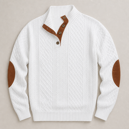 AtlasForge™ – Jacquard Textured Stand-Collar Sweater Featuring Elbow Patches