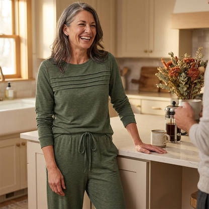 OptimaWear™ – Pleated-Yoke Soft Knit Two-Piece Lounge Set